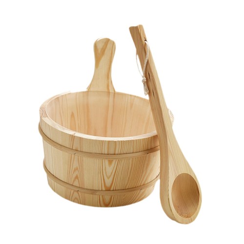 Wood sauna bucket and ladle - wood,