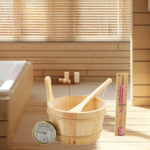 Wooden sauna bucket and ladle - and,