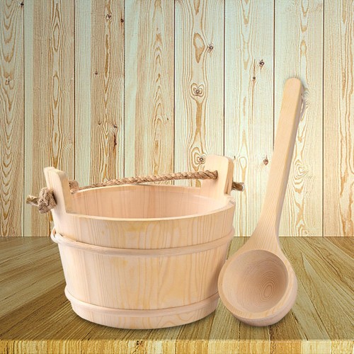 Wood sauna bucket and - sauna, ladle