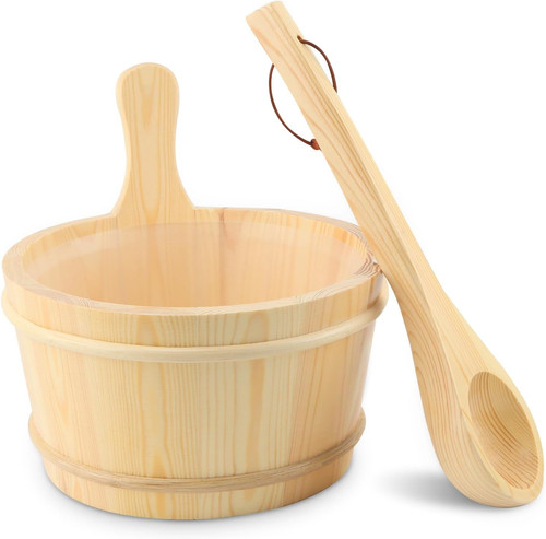 Wooden bucket and - and, ladle