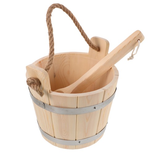 Beige wood sauna bucket and - bucket,